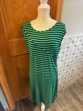 Yala Green and Black Striped Midi Dress